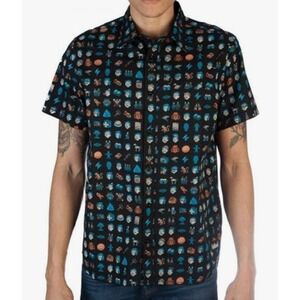 Bethesda Fallout Game All Over Print Woven Cotton Button Up Shirt Mens Large